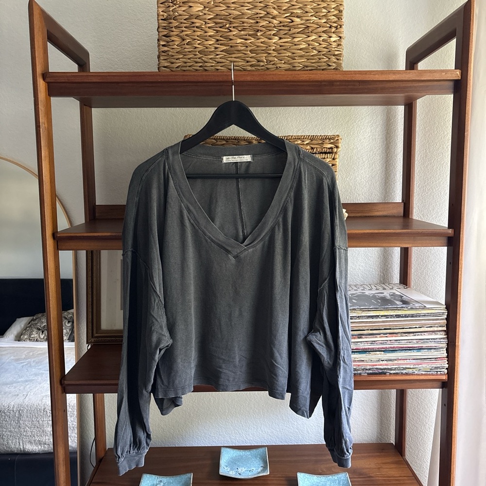 We The Free Charcoal V-Neck Blouse